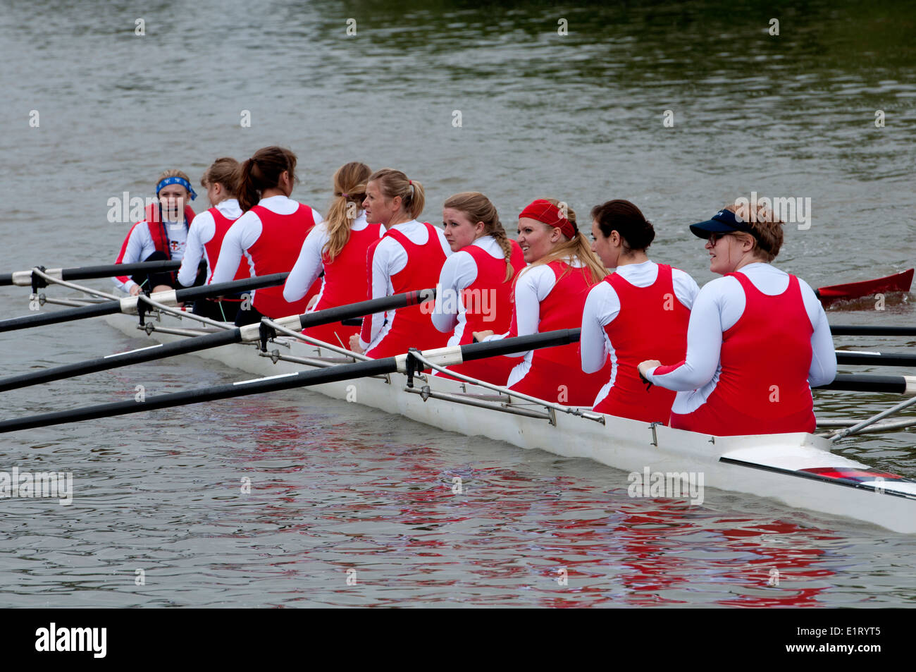 Oxford May Eights, a Regent`s Park College ladies eight, Oxford, UK Stock Photo